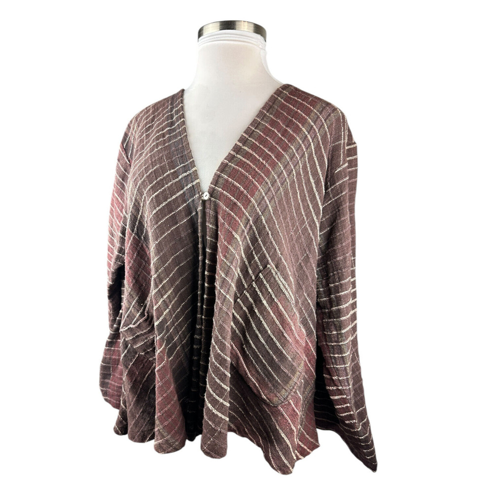 Yasuko Kurisaka Art to Wear Lagenlook Handwoven Brown Button Jacket Cardigan O/S - Picture 15 of 16